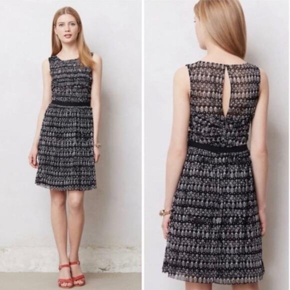 Anthropologie Postmark Swiss Dot Black White Sleeveless Dress Size Medium